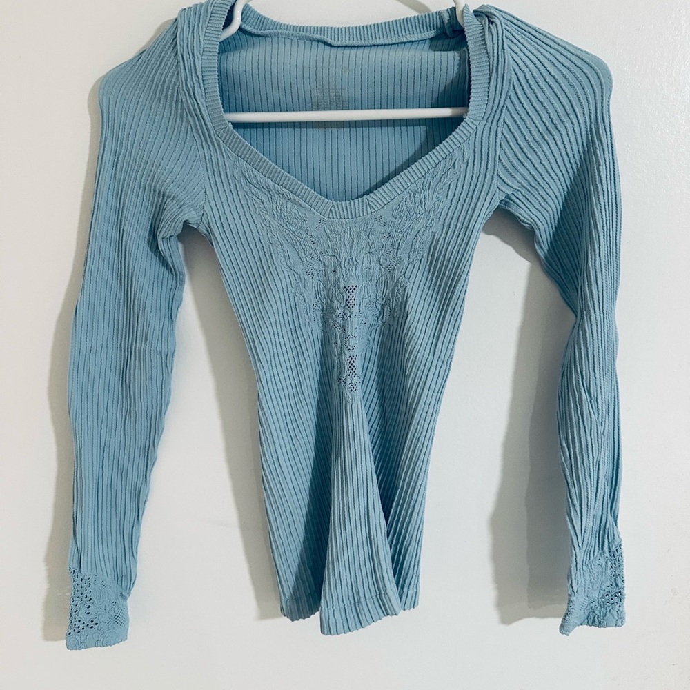 Free People Light Blue Long Sleeve Top